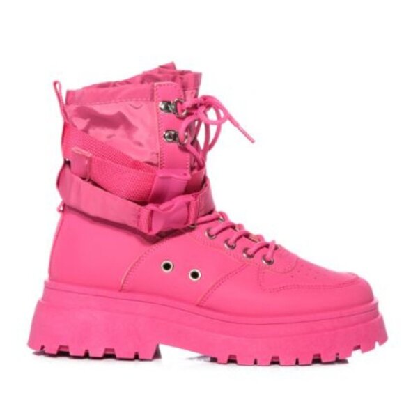 AZALEA WANG Peachy Pink High Top Sneakers Combat Boots Size 7 NWT - Picture 2 of 13